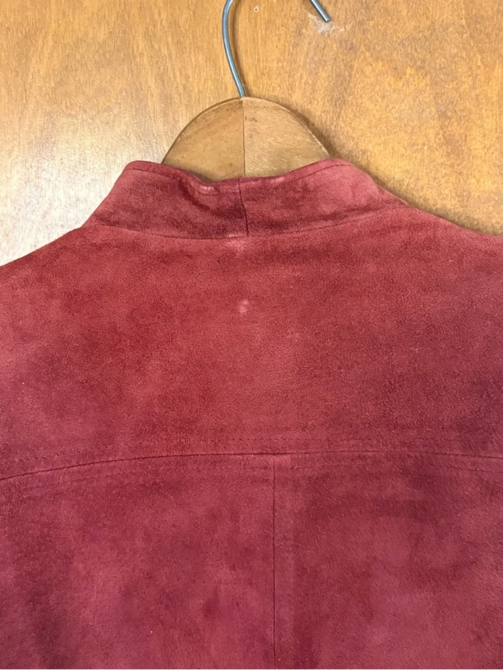 Overland Sheepskin Co Vintage 70s Red Burgundy Leather Suede Open Front Jacket - Picture 4 of 15